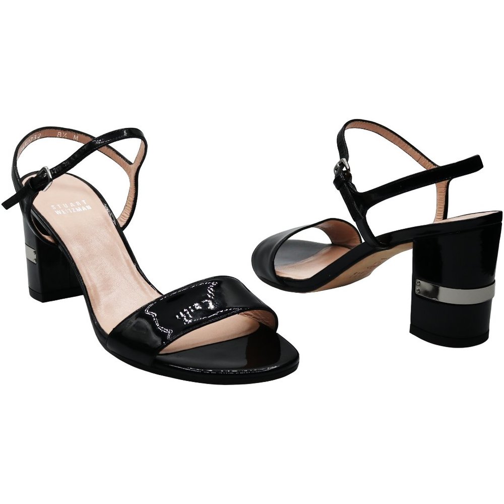 Stuart Weitzman Black Patent Leather Sandal Heels - Near Mint Condition